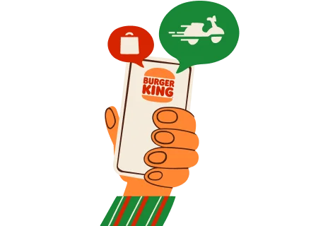 버거킹 앱을 사용하는 손을 표현한 그림 이미지